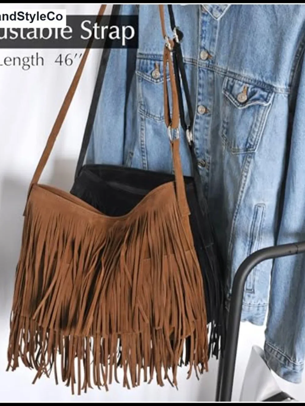 Faux Suede Leather Hobo Crossbody Bag with Tassel - Adjustable Strap